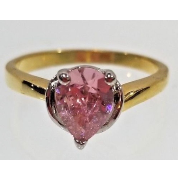 Gold Pink  Birthstone Ring October Sizes 5 6 7 8 9 10 teardrop stone - Picture 4 of 10